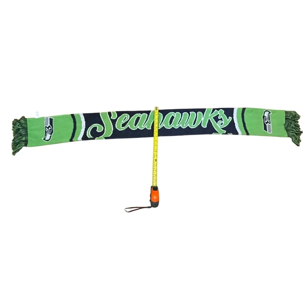 FOCO Seattle Seahawks NFL Knit Scarf Navy Blue Action Green Fringed Fan Scarf